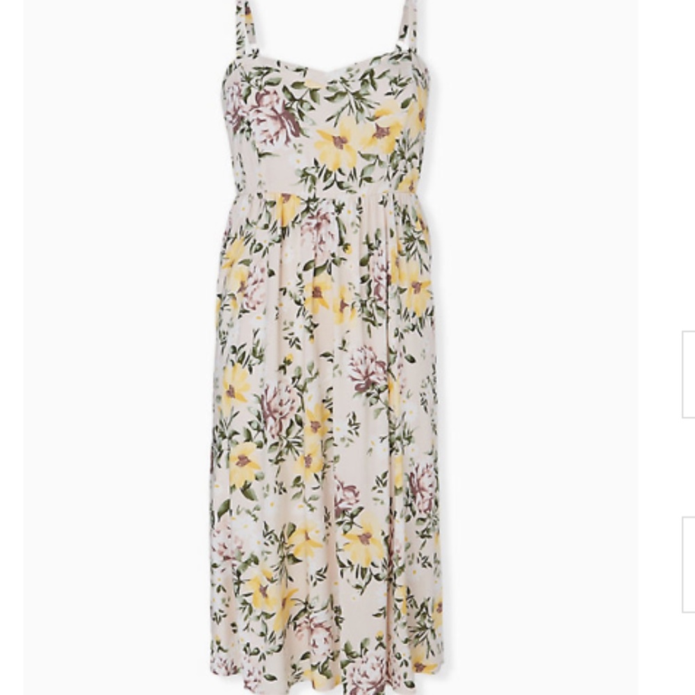 New IVORY FLORAL CHALLIS MIDI DRESS